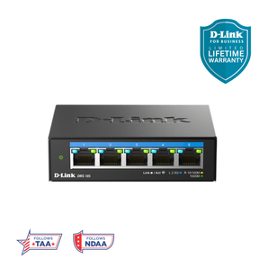 D-Link 5-Port 2.5Gb Unmanaged Gaming Switch (DMS-105) with 5 x 2.5Gb ports - Multi-Gig, Network, Fanless, Plug & Play