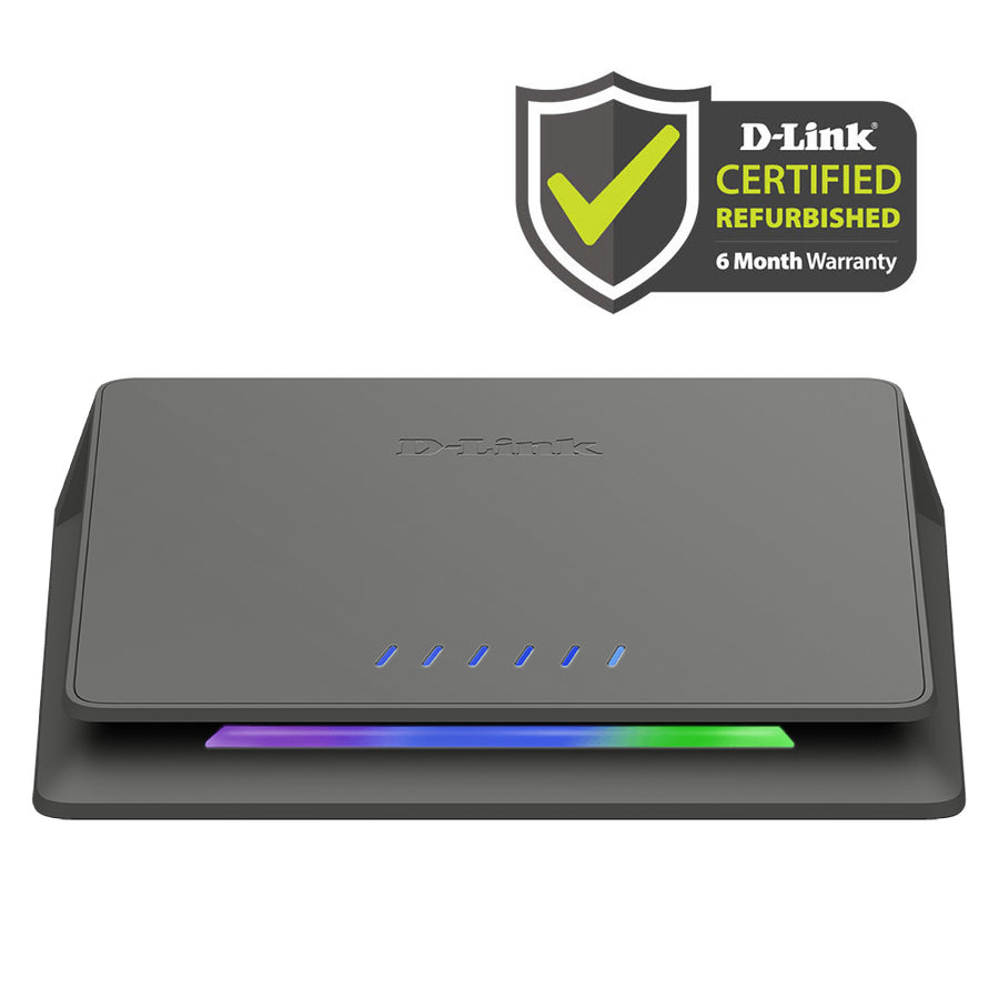 D-Link router with D-Link Certified Refurbished logo on a white background