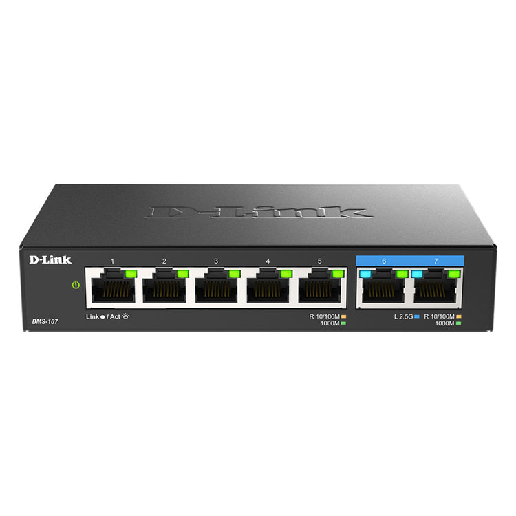 D-Link 7-Port Multi-Gigabit (2.5Gb) Unmanaged Ethernet Switch - 2 x 2.5 Gb, 5 x 10/100/1000Mbps (DMS-107)