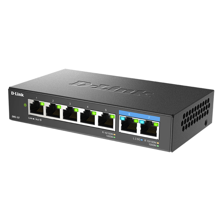 D-Link 7-Port Multi-Gigabit (2.5Gb) Unmanaged Ethernet Switch - 2 x 2.5 Gb, 5 x 10/100/1000Mbps (DMS-107)