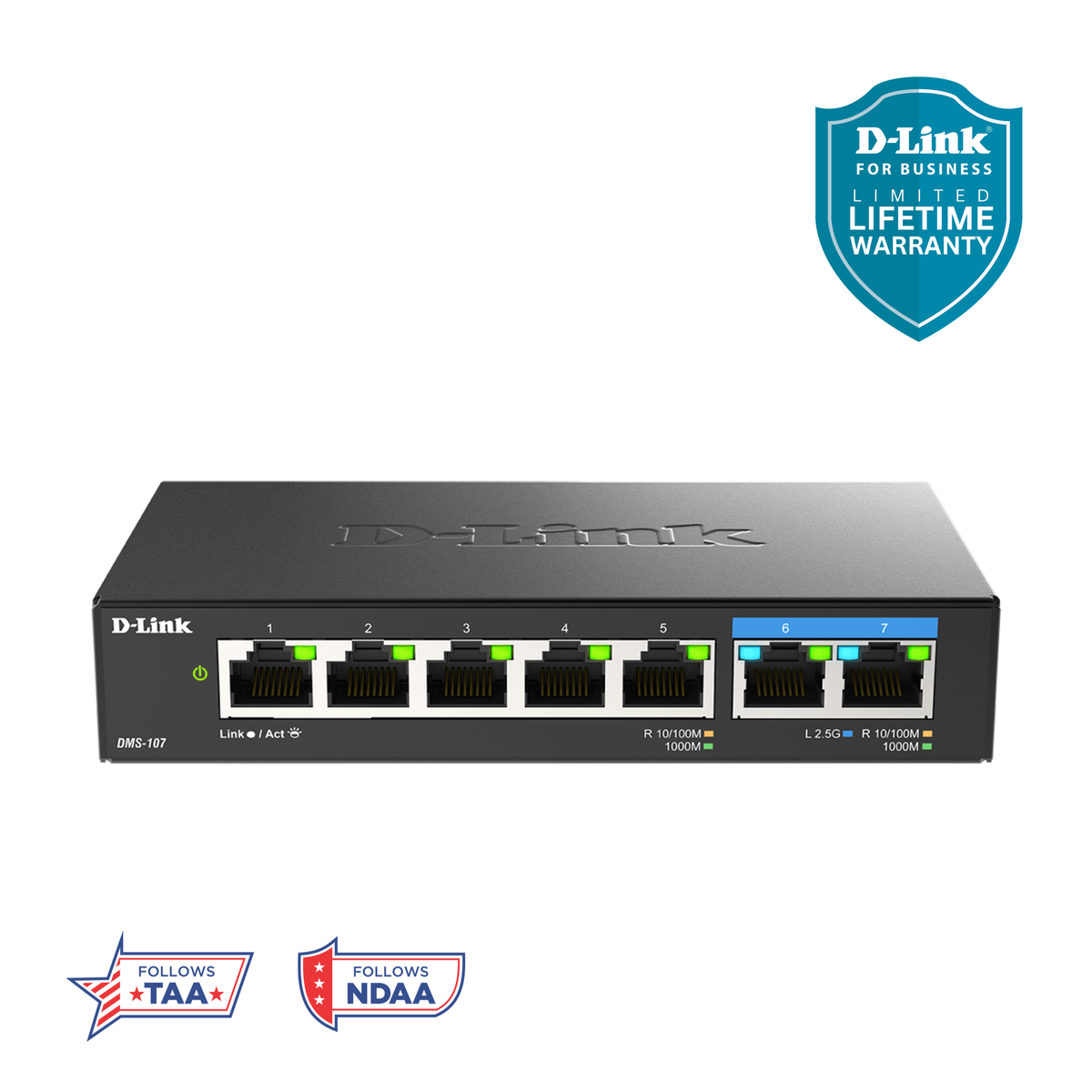 D-Link 7-Port Multi-Gigabit (2.5Gb) Unmanaged Ethernet Switch (DMS