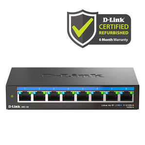[Certified Refurbished] D-Link 8-Port 2.5Gb Unmanaged Gaming Switch (DMS-108/RE) with 8 x 2.5G - Multi-Gig, Network, Fanless, Plug & Play with white background