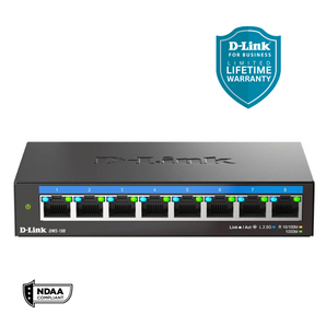 D-Link 8-Port 2.5Gb Unmanaged Gaming Switch with 8 x 2.5G - Multi-Gig, Network, Fanless, Plug & Play - (DMS-108)