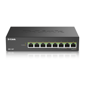 D-Link 8-Port 2.5GbE Multi-Gigabit PoE++ Unmanaged Ethernet Switch (DMS-108P), 8 x 2.5GbE PoE++ Ports, Up to 90W/Port, 230W PoE Budget, Built-In Traffic Optimization, Fanless Metal Housing, Desktop/Wall-Mount, Follows NDAA/TAA