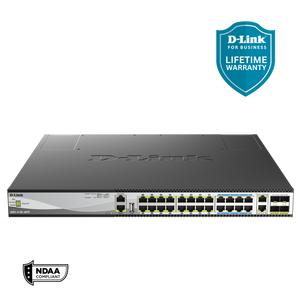 D-Link 30-Port Managed Multi-Gigabit PoE++ Stackable Switch with 25GbE Uplinks | 16 1G/2.5G Ports + 8 1/2.5/5/10G Ports + 4 10/25G SFP28 Uplinks | PoE++ (740W/960W) | L3 | Stacking | Optional D-View| NDAA Compliant - (DMS-3130-30PS)