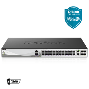 D-Link 30-Port Managed Multi-Gigabit Stackable Switch with 25GbE Uplinks | 24 1G/2.5G Ports + 2 1/2.5/5/10G Ports + 4 10/25G SFP28 Uplinks | L3 | Stacking | NDAA Compliant - (DMS-3130-30TS)