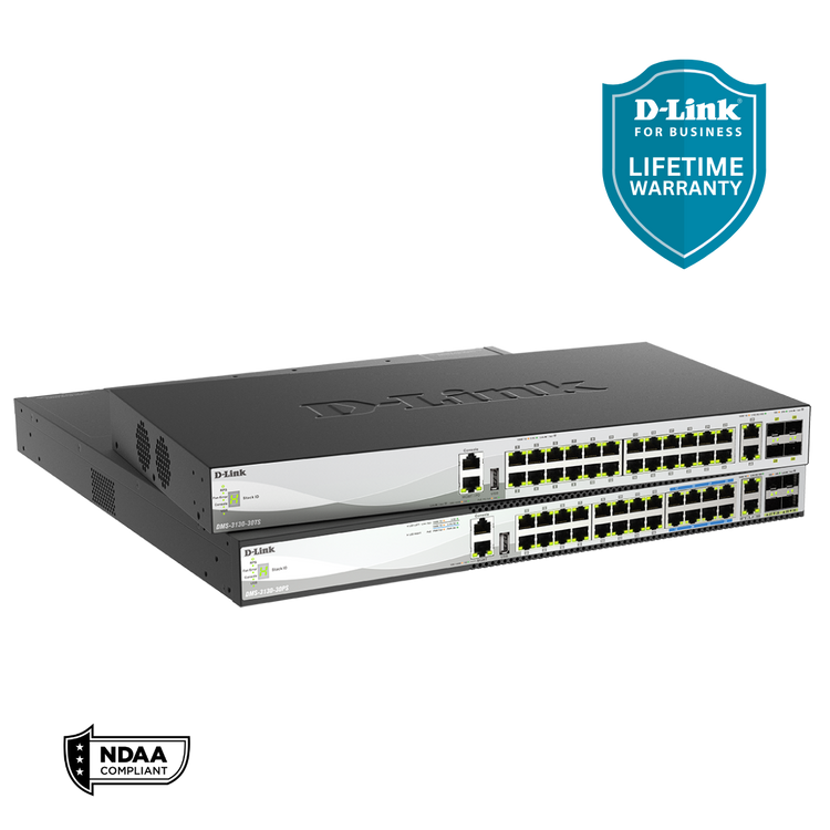 D-Link 30-Port Fully Managed Multi-Gigabit PoE++ Stackable Switch with 2 10G & 4 25G Ports (DMS-3130-30PS)