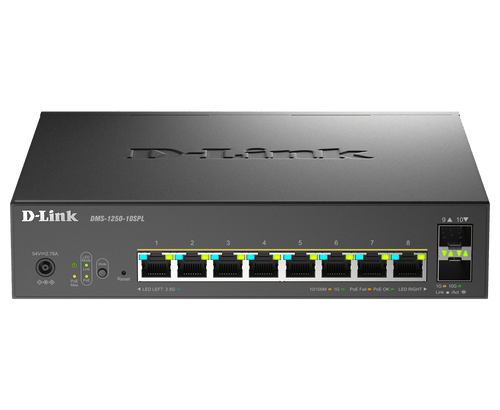 D-Link 10-Port Multi-Gigabit Smart Managed PoE Switch with 2 10G SFP+ (DMS-1250-10SPL) | 8 2.5G PoE Ports