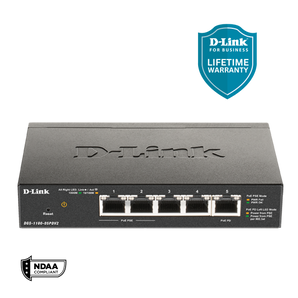 D-Link 5-Port Gigabit Smart Managed PoE-Powered Switch (DGS-1100-05PDV2) | PoE Extender | 2 PoE pass-through ports | Metal Compact| NDAA Compliant