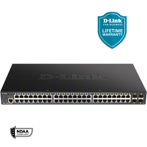 D-Link 52-Port Gigabit Smart Managed PoE+ Switch |48 PoE+ Ports (370W) + 4 10G SFP+ Ports| L3 Lite| Web Managed|Surveillance Mode | NDAA Compliant (DGS-1250-52XMP-6KV)