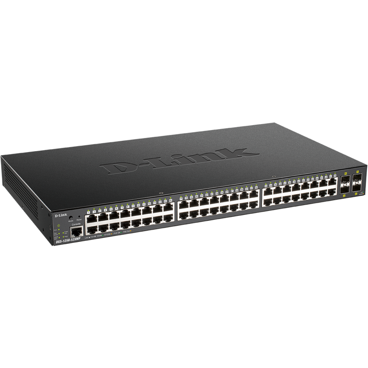 D-Link 48-Port Gigabit Smart Managed PoE+ Switch with 4 10G SFP+Ports (370W PoE Budget) - (DGS-1250-52XMP-6KV)