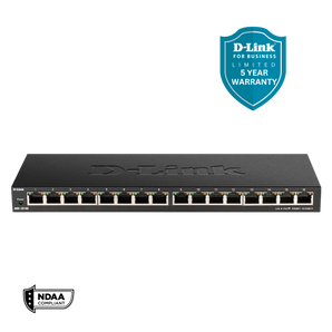 D-Link 16-Port Gigabit Unmanaged/Plug and Play Switch | Fanless| Slim Metal Compact | Desktop - (DGS-1016S)