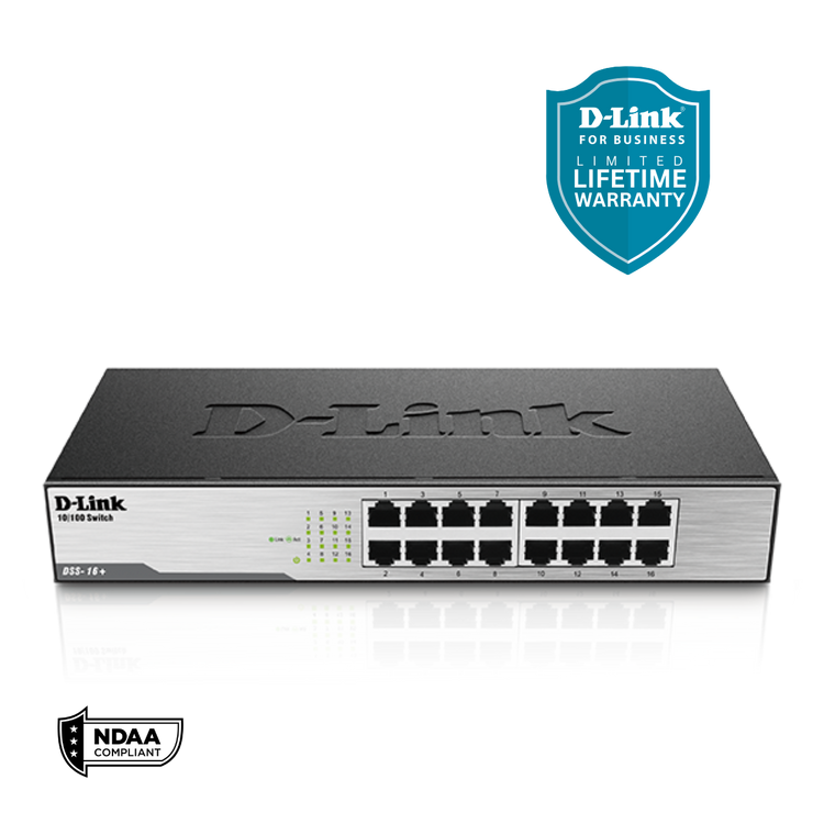 D-Link 16-Port Fast Ethernet Unmanaged/ Plug and Play Switch | Fanless | Desktop/Rackmount - (DSS-16+)