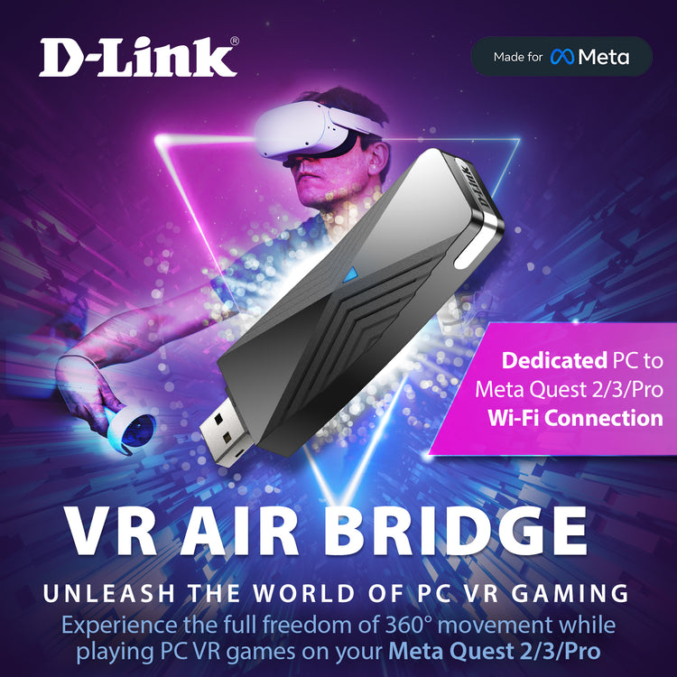 D-Link VR Air Bridge for Meta Quest 2/3/Pro - Dedicated WiFi 6 connection between Quest VR Headset and Gaming PC (DWA-F18)