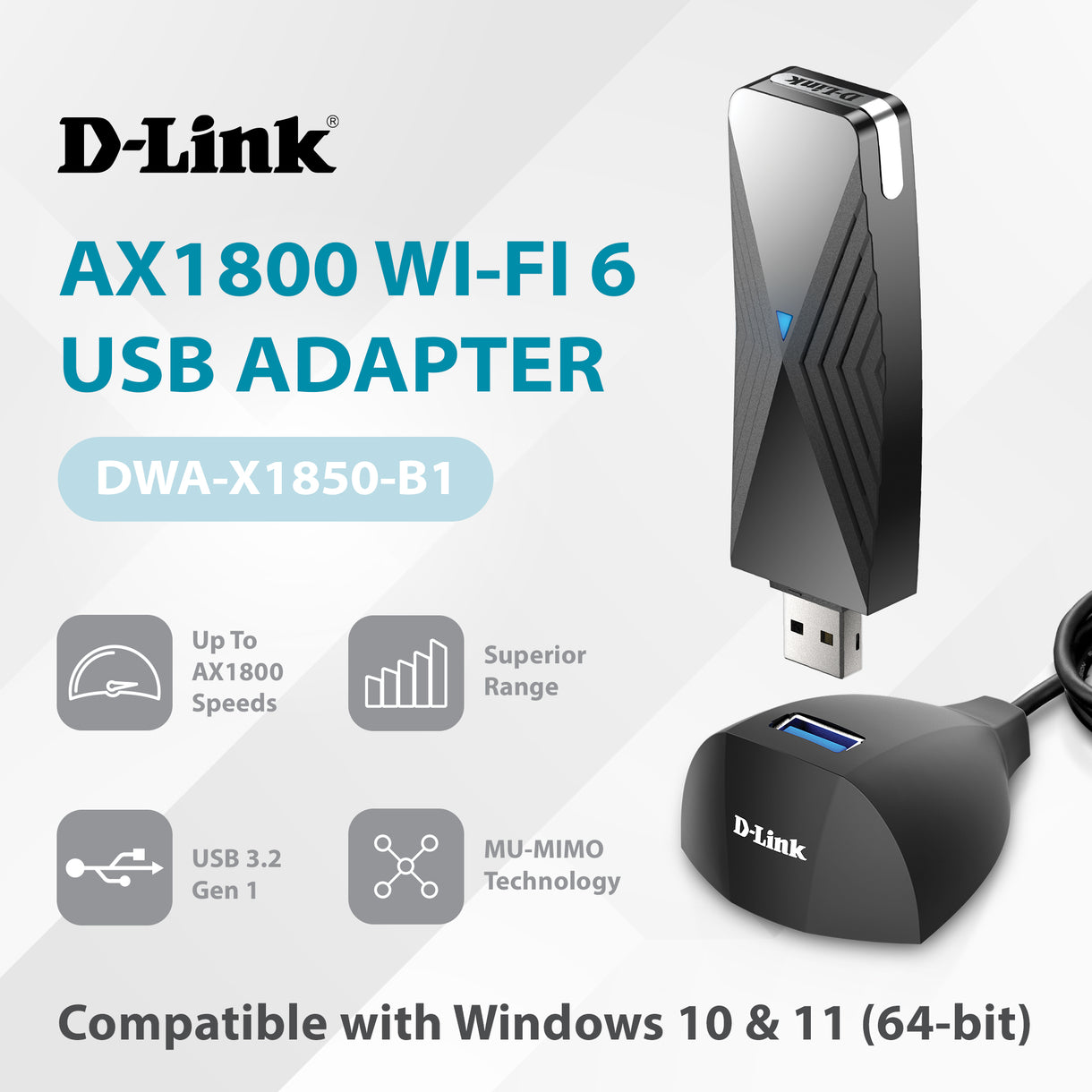 D-Link Wi-Fi 6 AX1800 Gigabit USB 3.0 Adapter with Cradle for Upgradin ...