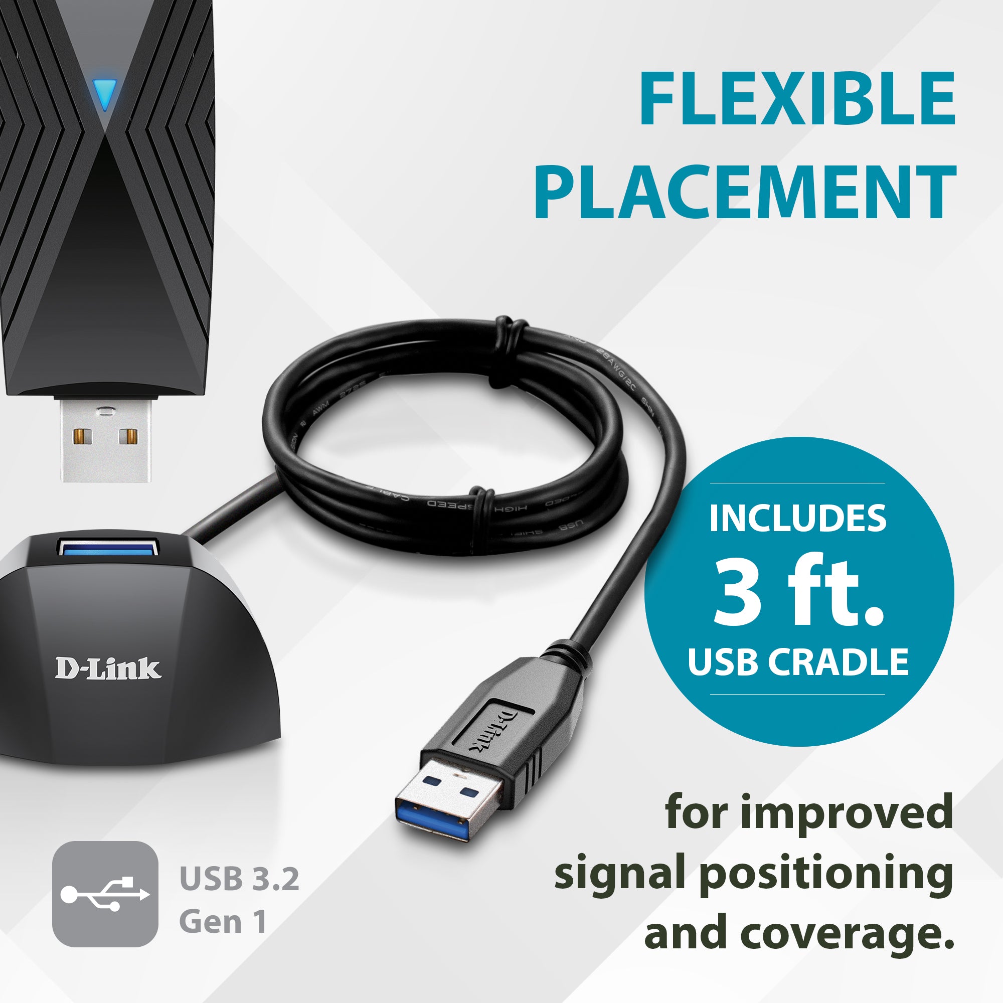 D-Link Wi-Fi 6 AX1800 Gigabit USB 3.0 Adapter with Cradle for Upgradin ...