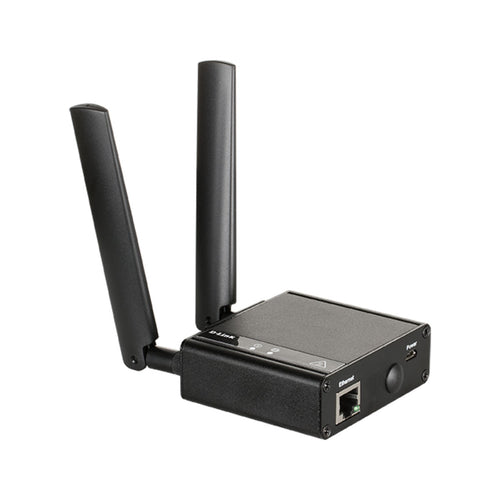 D-Link 4G LTE (Cat 4) to Gigabit Ethernet Modem/Bridge (DWM-311-B1) with two antennas on a white background