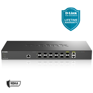 D-Link 12-Port 10GbE Smart Managed Switch | 10 x 10G SFP+ Ports + 2 Combo 10GbE SFP+/Copper Ports | L3 Lite | VLAN | Optional D-View | NDAA Compliant - (DXS-1210-12SC)