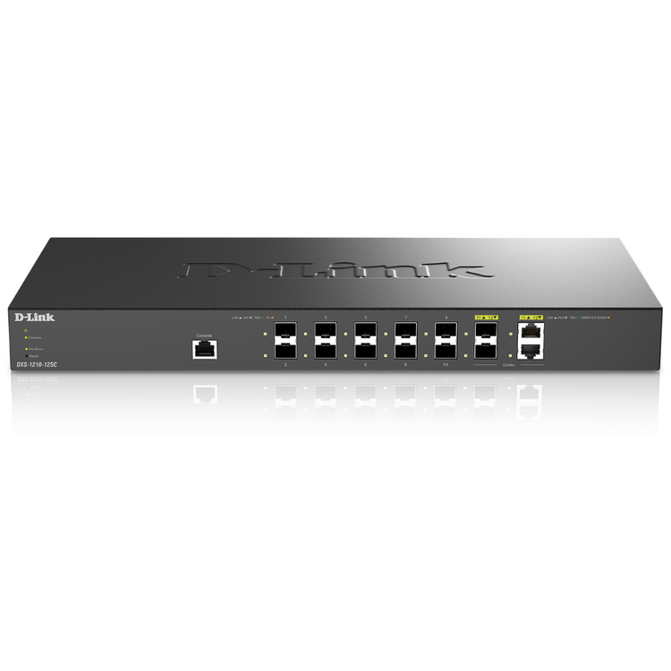 D-Link 12-Port 10 Gigabit Smart Managed Fiber Switch Including 10 SFP+ Ports, 2 10G/SFP+ Combo Ports-(DXS-1210-12SC)