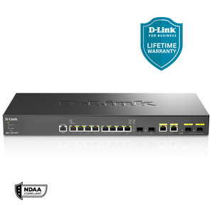 D-Link 12-Port 10GbE Smart Managed Switch | 8 x 10GbE Copper Ports + 2 x Combo 10GbE SFP+/RJ45 Ports + 2 x 10GbE SFP+ Uplink Ports | L3 Lite | VLAN | Optional D-View | NDAA Compliant - (DXS-1210-12TC)