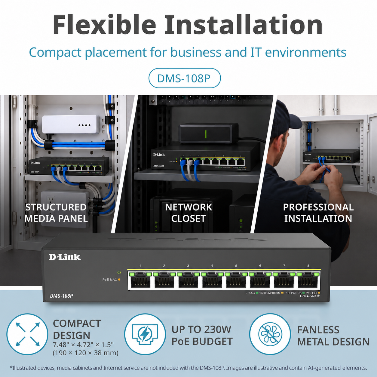 D-Link 8-Port 2.5GbE Multi-Gigabit PoE++ Unmanaged Ethernet Switch