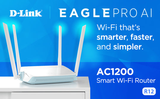 D-Link EAGLE PRO AI Smart WiFi Internet Router (AC1200) - High Power Gigabit Ethernet Dual Band, Enhanced Parental Controls, Works With Alexa And Google (R12)