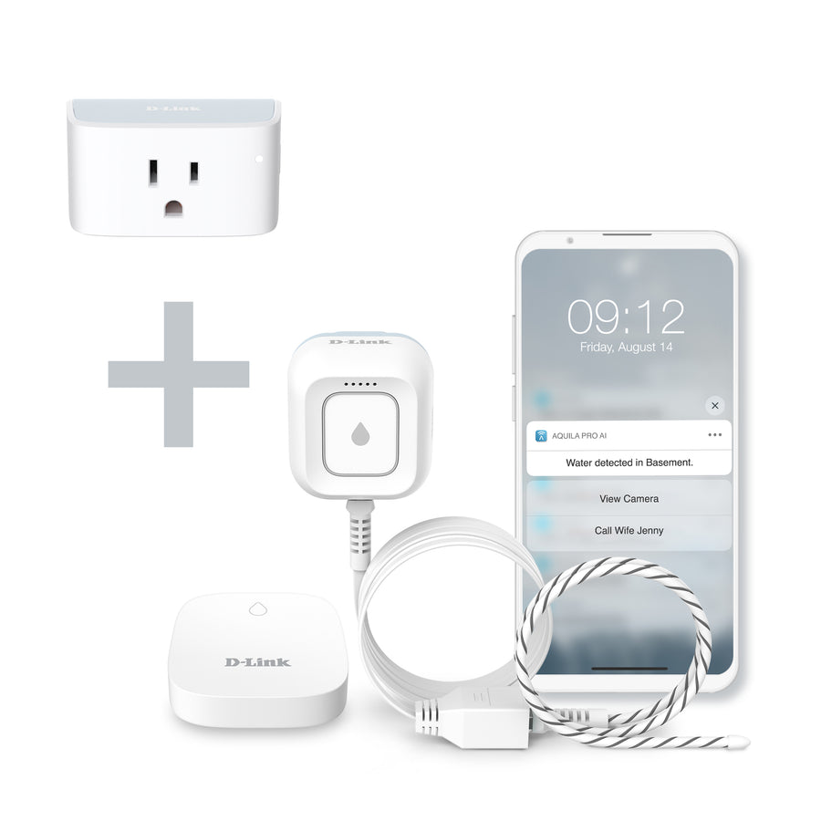 D-Link Expandable Smart Wi-Fi Water Leak Sensor Starter Kit (SW-A11KT) plus D-Link Wi-Fi Smart Plug (PM-01M) - Special Bundle