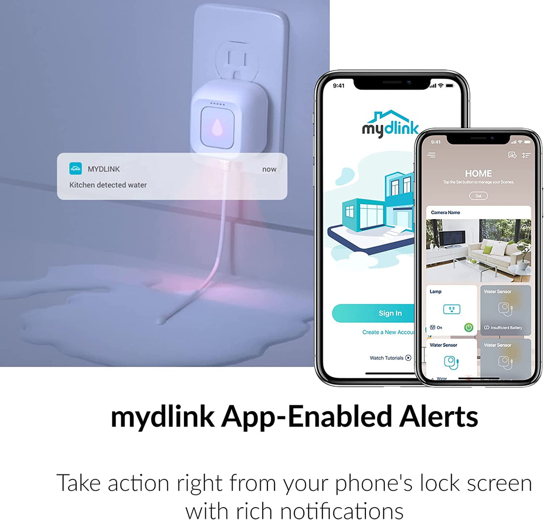 DLink Water Sensor and Alarm Starter Kit, Detector, AC Powered, Expan