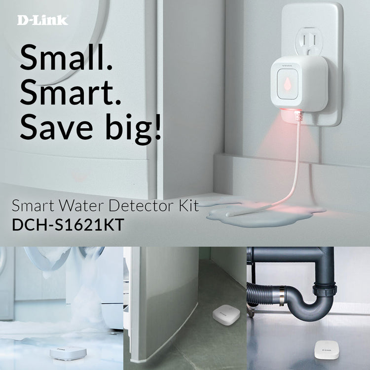 D-Link Water Sensor and Alarm Starter Kit, Detector, AC Powered, Expandable up to 16 Locations, Works with Google Home - (DCH-S1621KT)