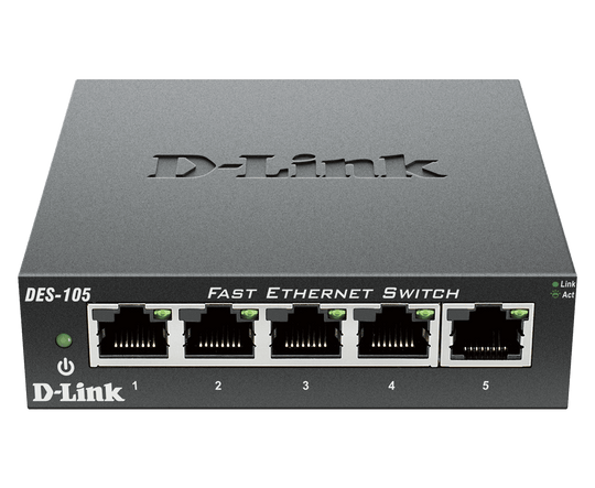 D-Link 5-Port Fast Ethernet Unmanaged Metal Compact Switch - (DES-105)