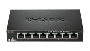 D-Link 8-Port Fast Ethernet Unmanaged/Plug and Play Switch | Fanless | Metal Compact Desktop - (DES-108)