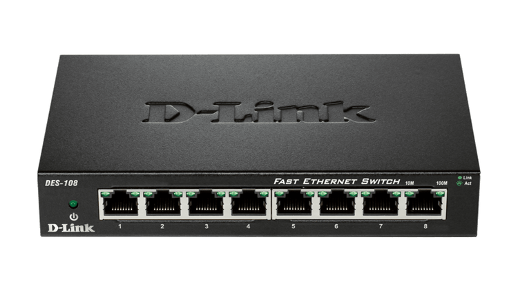 D-Link 8-Port Fast Ethernet Unmanaged Desktop Switch - (DES-108)