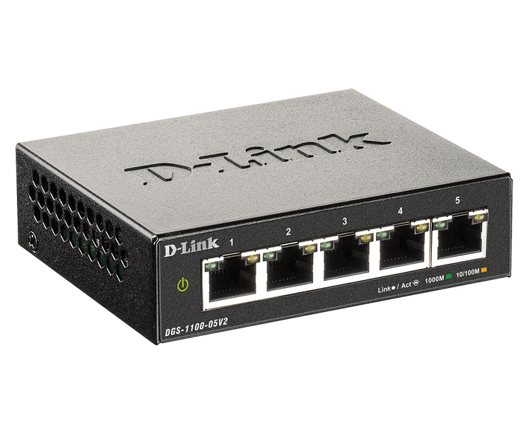 D-Link 5-Port Gigabit Smart Managed Switch | Web Managed | Cable Diagnostics | Fanless | Compact Metal Desktop | NDAA Compliant - (DGS-1100-05V2)