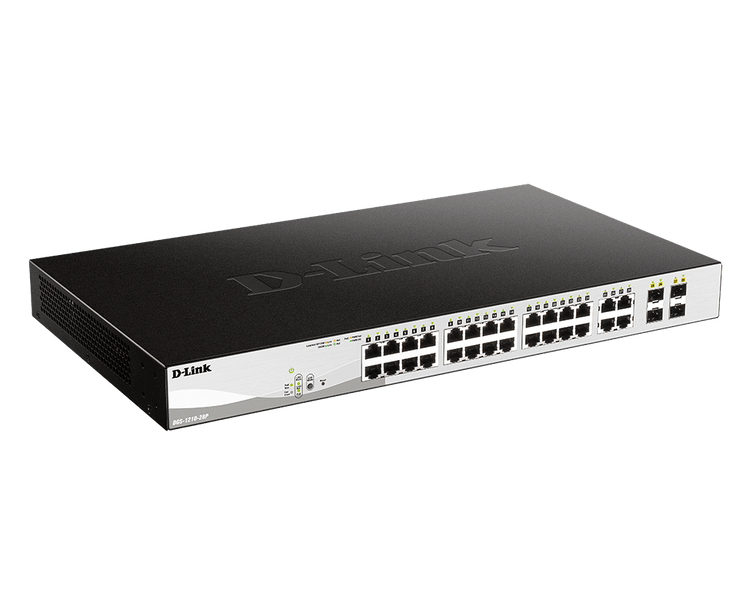 D-Link 28-Port Gigabit Smart Managed PoE+ Switch |24 PoE+ Ports (193W) + 4 SFP Combo Ports | Surveillance Mode | NDAA Compliant | Lifetime Warranty (DGS-1210-28P)