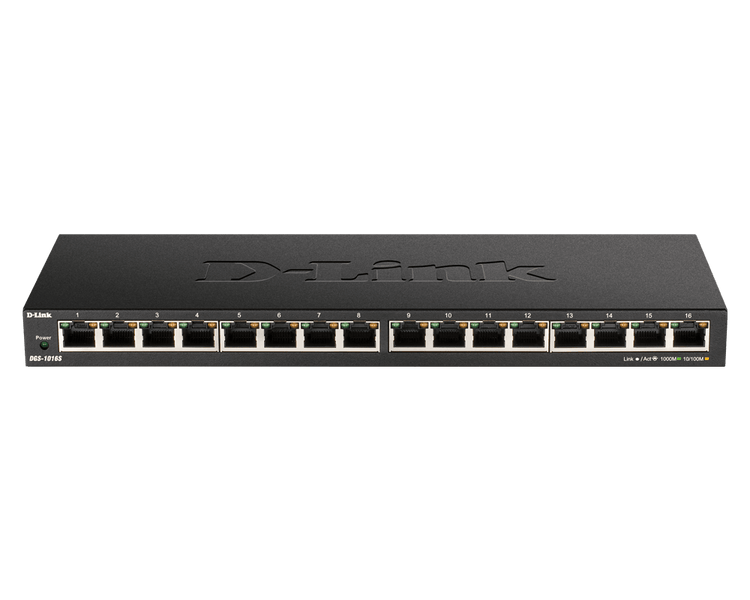 D-Link 16-Port Gigabit Unmanaged/Plug and Play Switch | Fanless| Slim Metal Compact | Desktop - (DGS-1016S)