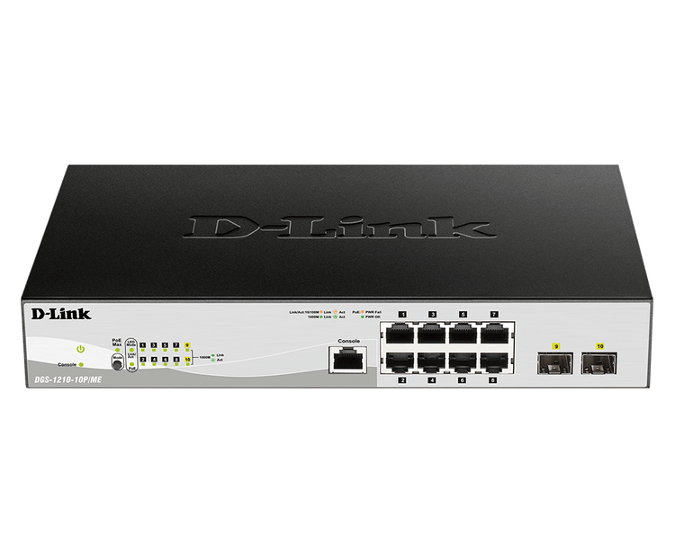 D-Link 8-Port Gigabit PoE Metro Ethernet Switch with 2 SFP Ports - (DGS-1210-10P/ME)
