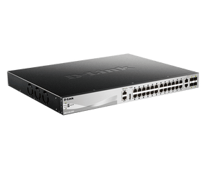 D-Link 30-Port Managed Stackable PoE+ Switch with 10GbE Ports | 24 PoE+ Ports (370W/740W) + 2 10GbE Copper Ports + 4 10G SFP+ Uplink Ports | L3 | Stacking | Optional D-View | NDAA Compliant -(DGS-3130-30PS)